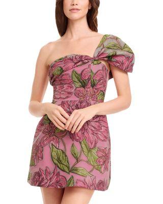 Olive Floral One Shoulder Mini Dress by DRESS THE POPULATION