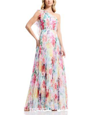 Sleeveless One Shoulder Ruffle Fit-and-Flare Gown by DRESS THE POPULATION