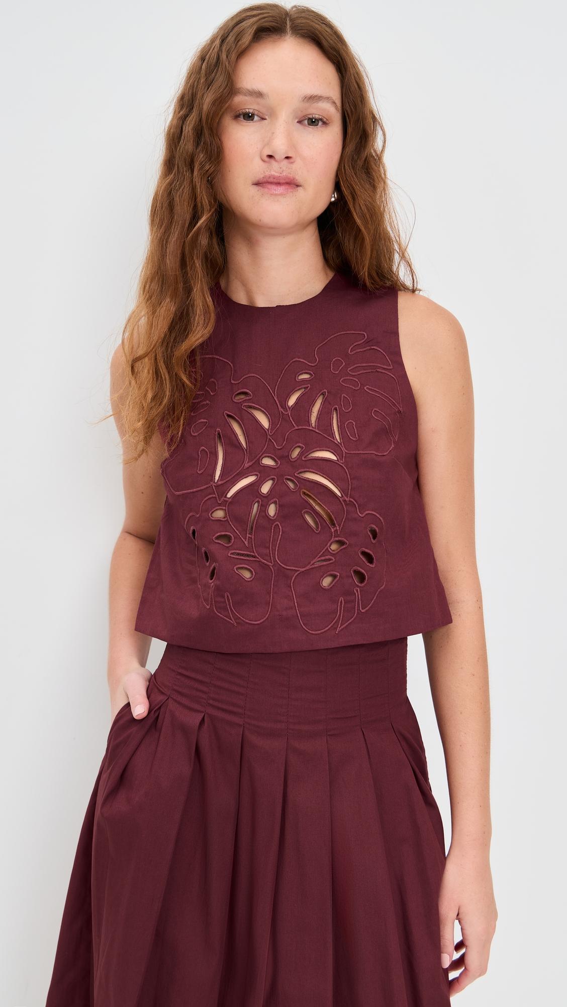 Cotton Blouse Foliage Embroidery Top by DRESS TO