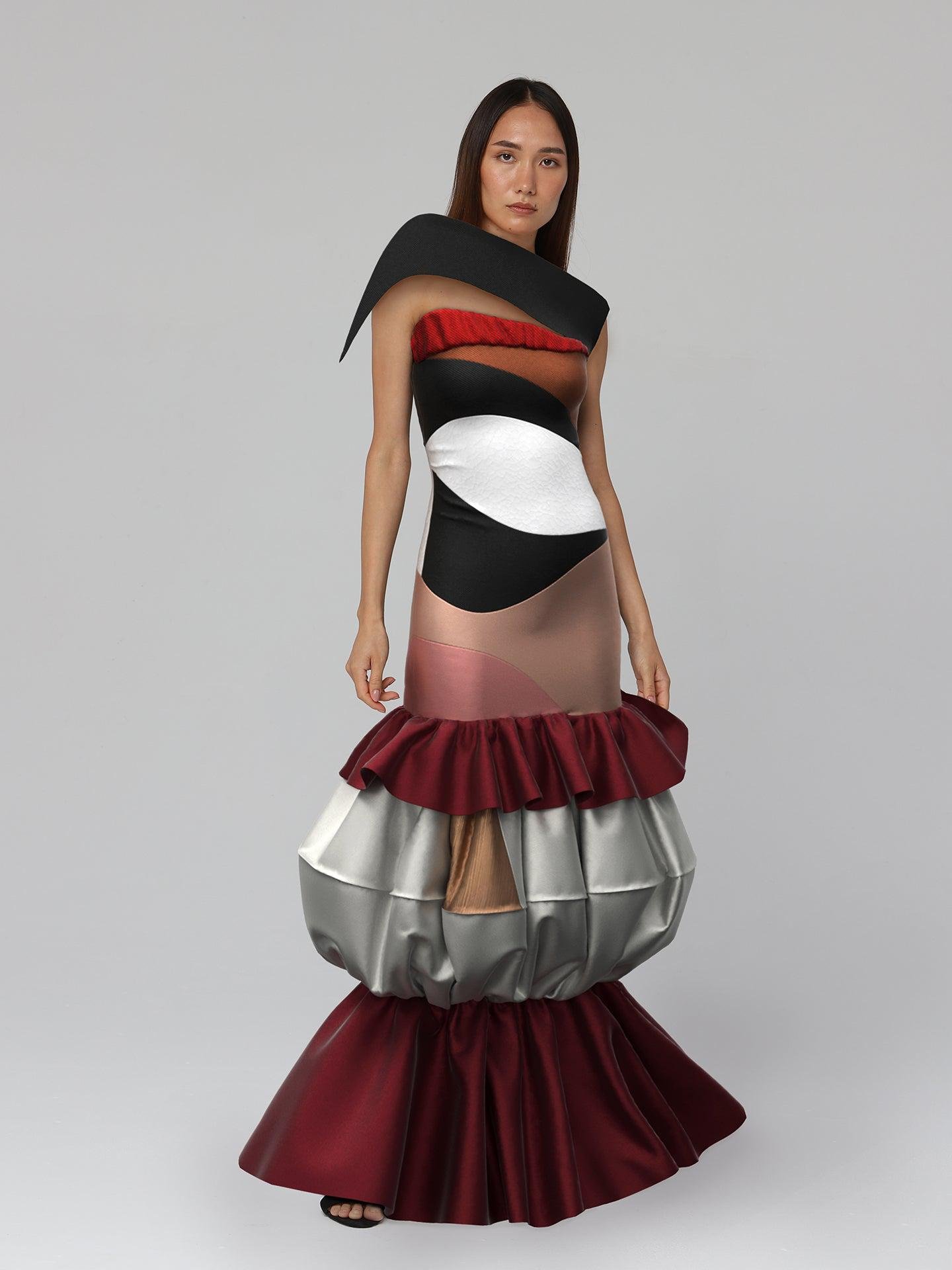 Abstract face gown by DRESSX DRAG METAVERSE