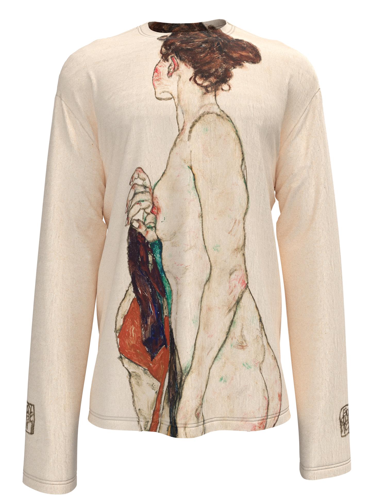 Longsleeve - Standing Nude woman with a Patterned Robe by DRESSX