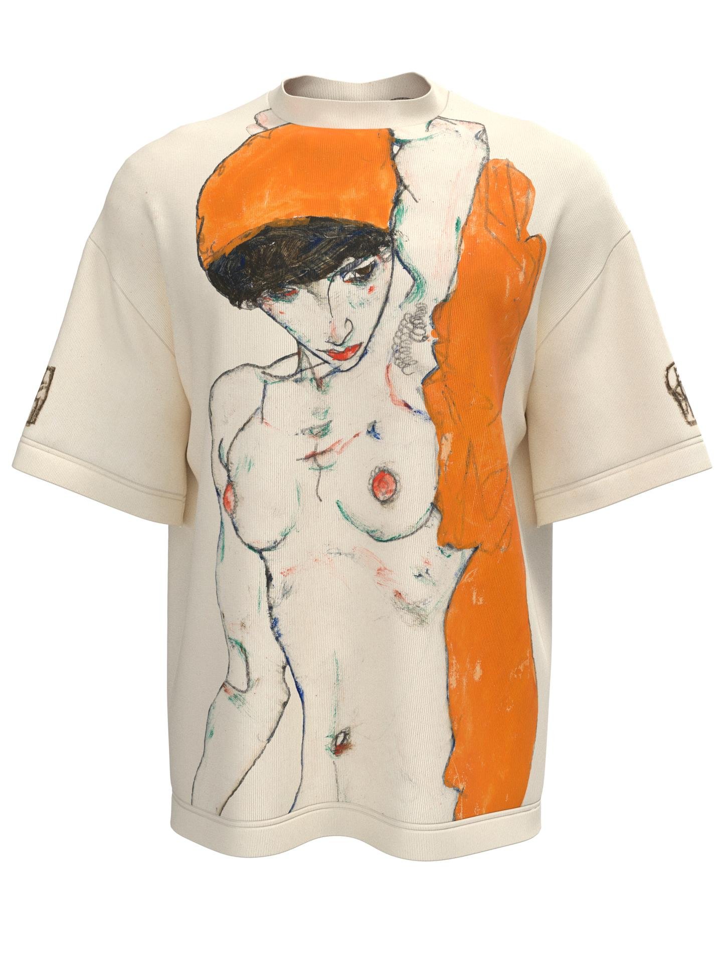 T-shirt - Standing Nude with Orange Drapery by DRESSX