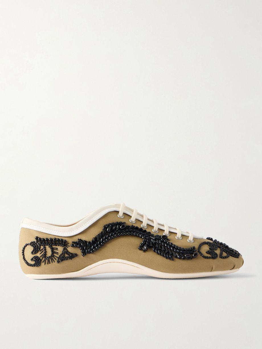 Bead-embellished leather-trimmed twill sneakers by DRIES VAN NOTEN