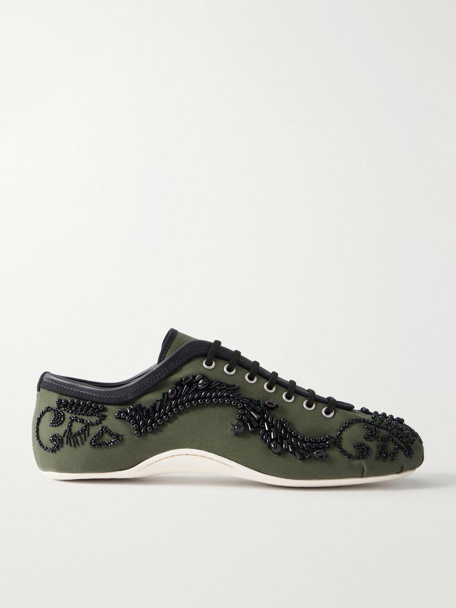 Bead-embellished leather-trimmed twill sneakers by DRIES VAN NOTEN