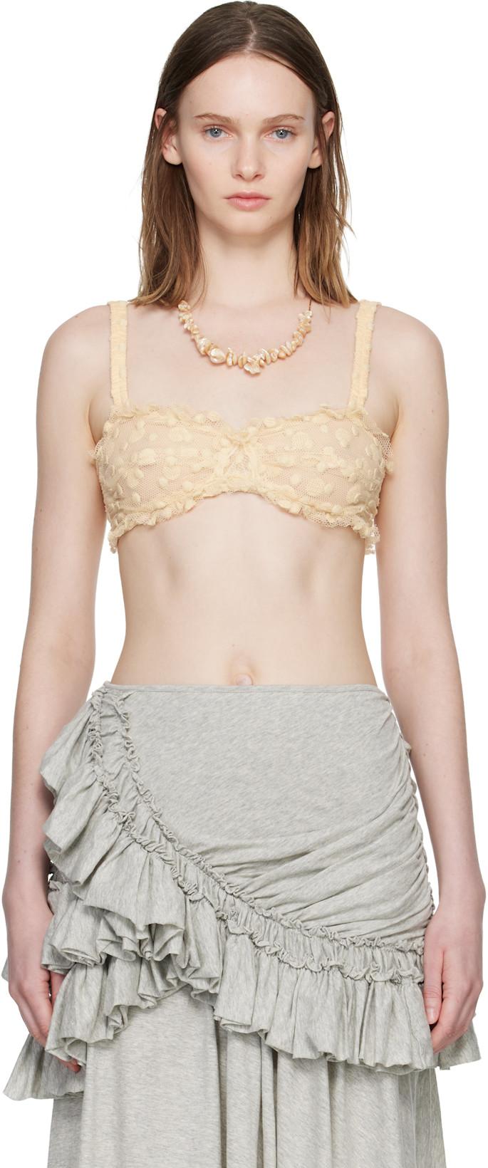 Beige Polka Dot Mesh Bralette by DRIES VAN NOTEN