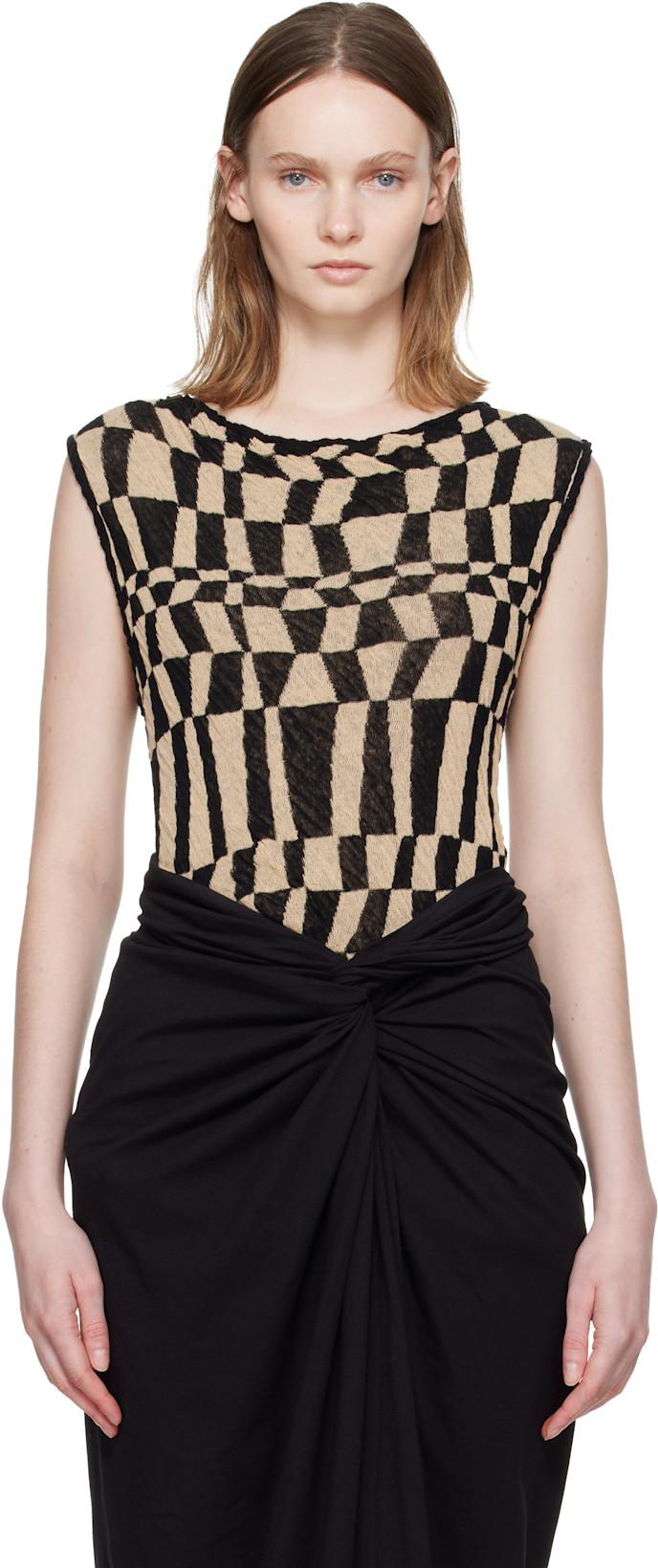 Beige & Black Checked Sweater by DRIES VAN NOTEN