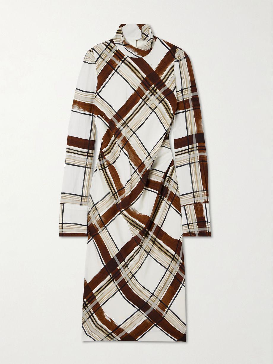 Belted checked crepe turtleneck midi dress by DRIES VAN NOTEN Belted checked crepe turtleneck midi dress by DRIES VAN NOTEN
