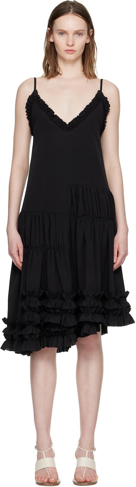Black Asymmetrical Ruffle Minidress by DRIES VAN NOTEN