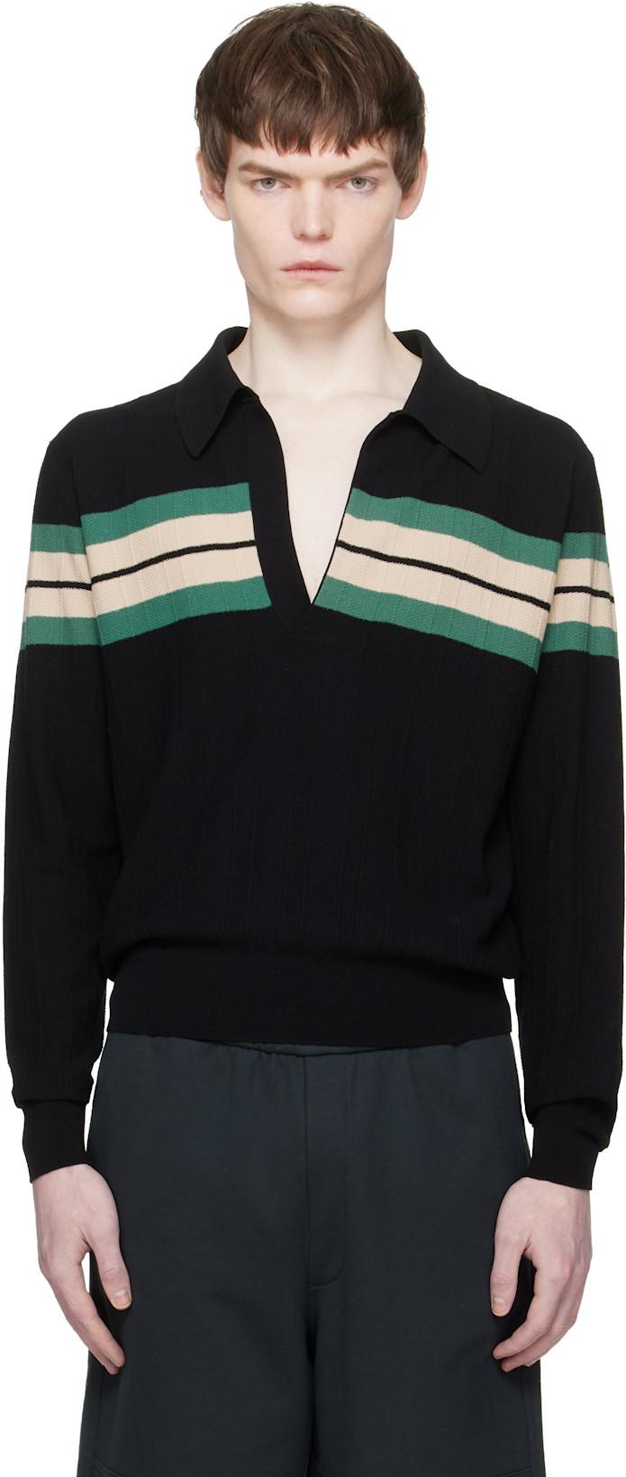 Black Block Stripe Polo by DRIES VAN NOTEN