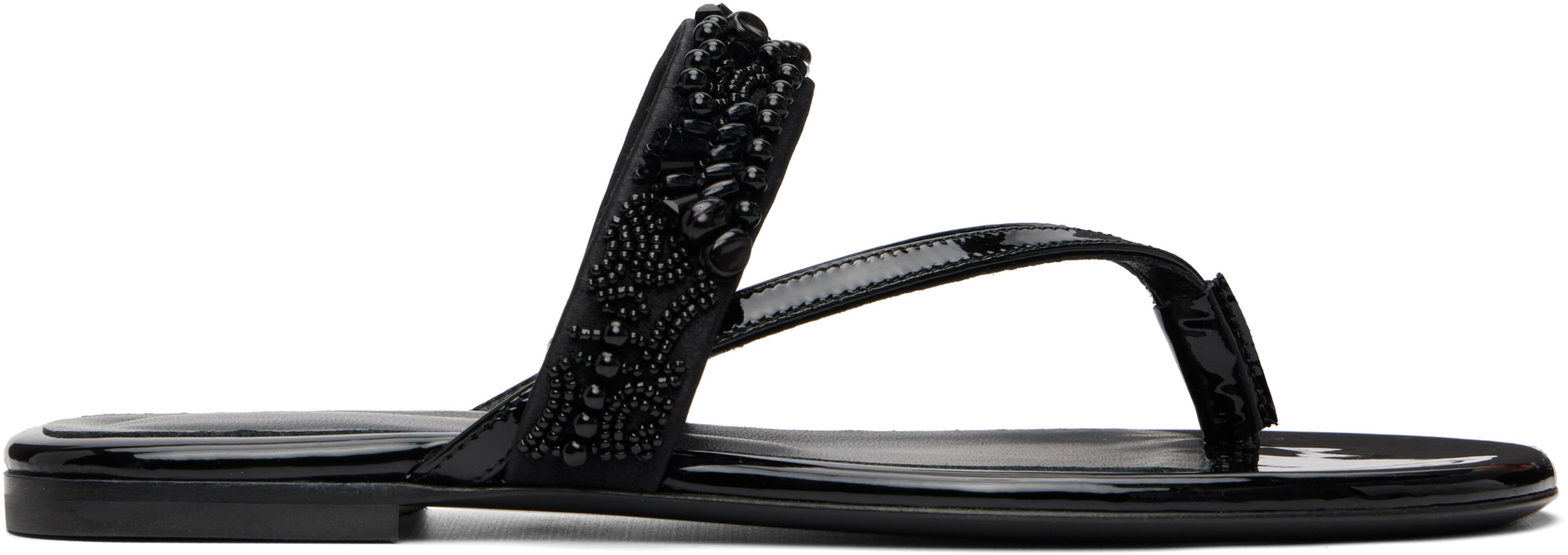 Black Embroidered Matadore Strap Flat Sandals by DRIES VAN NOTEN