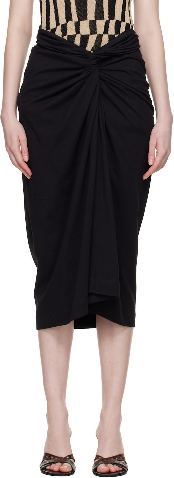 Black Knotted Jersey Midi Skirt by DRIES VAN NOTEN