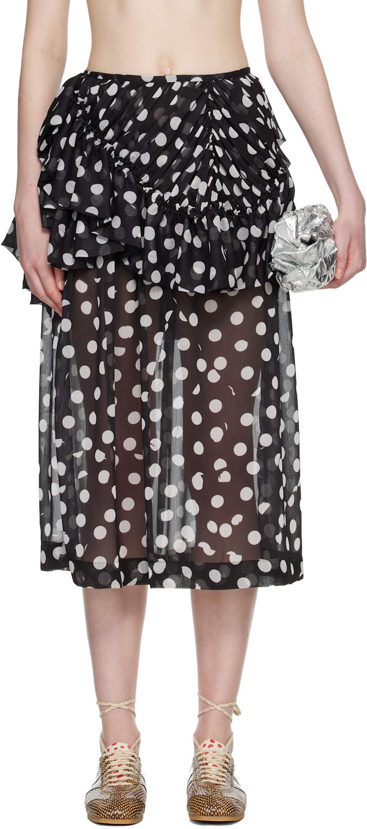 Black Layered Polka Dot Midi Skirt by DRIES VAN NOTEN