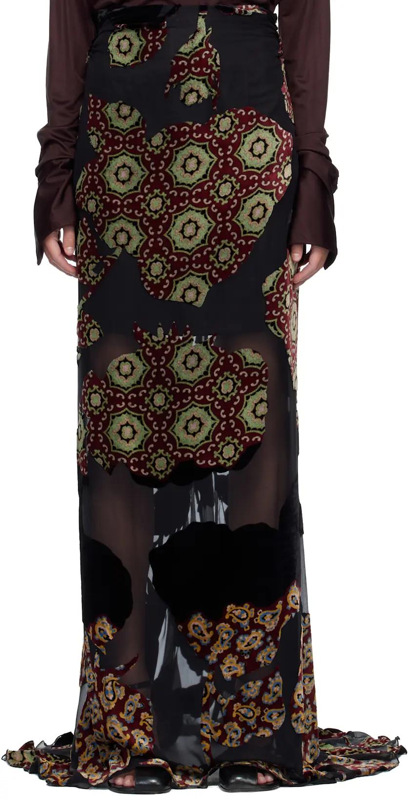 Black Layered Viscose Silk Maxi Skirt by DRIES VAN NOTEN