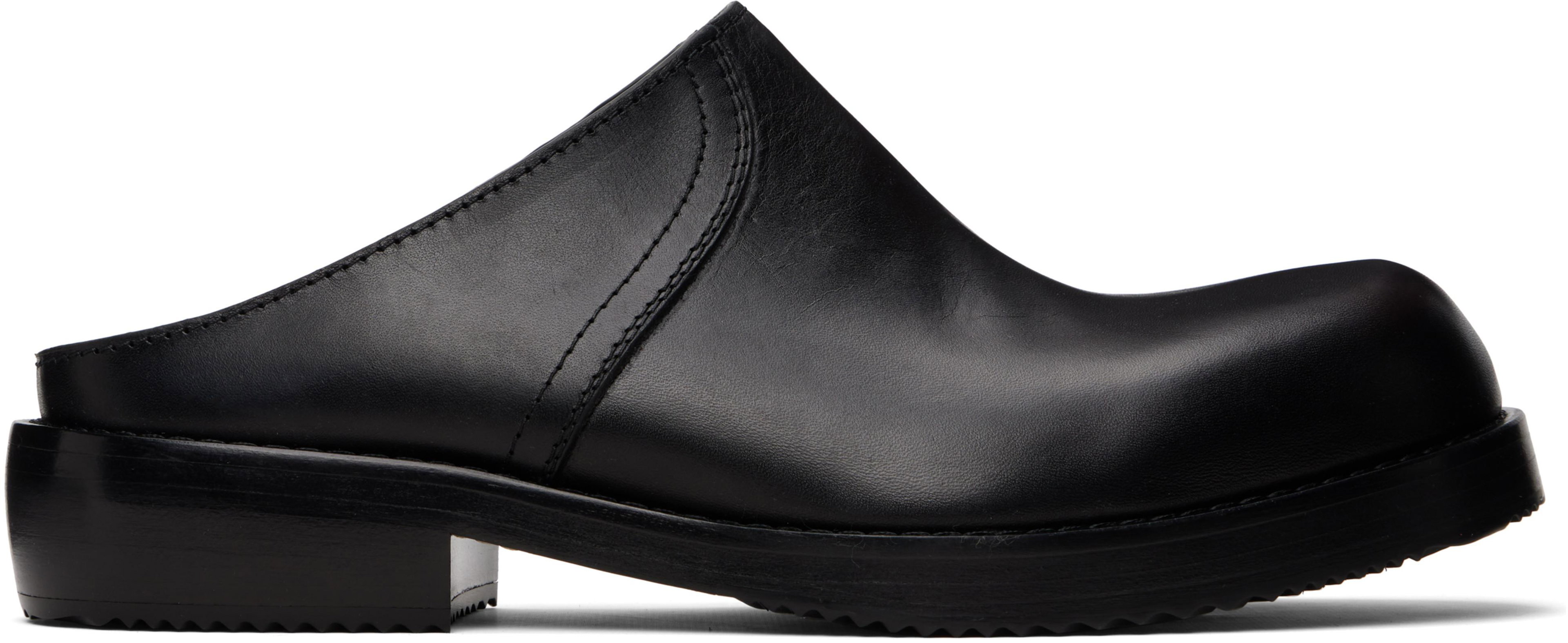 Black Leather Clog Loafers by DRIES VAN NOTEN