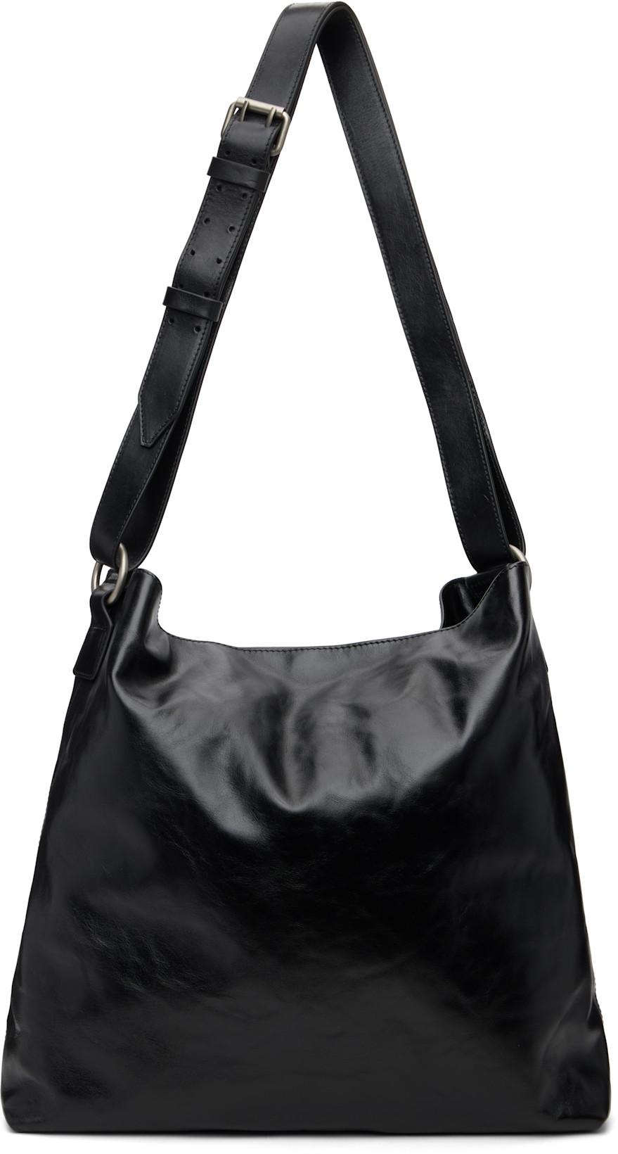 Black Leather Messenger Bag by DRIES VAN NOTEN