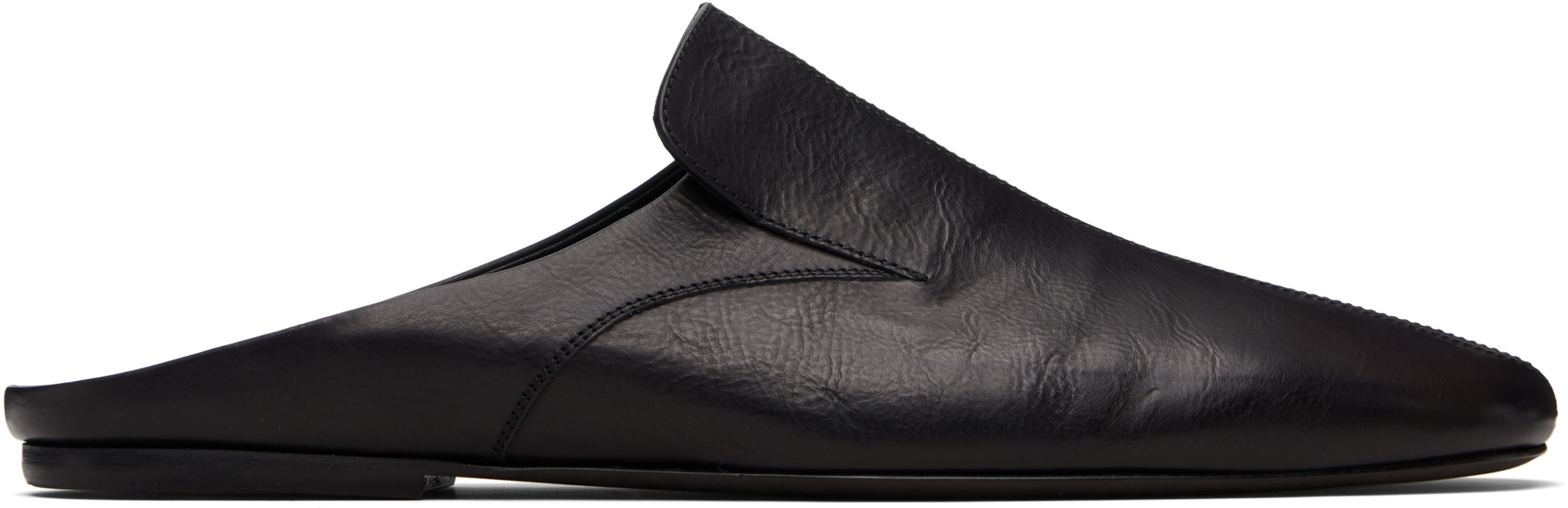 Black Leather Mule Slip-on Loafers by DRIES VAN NOTEN