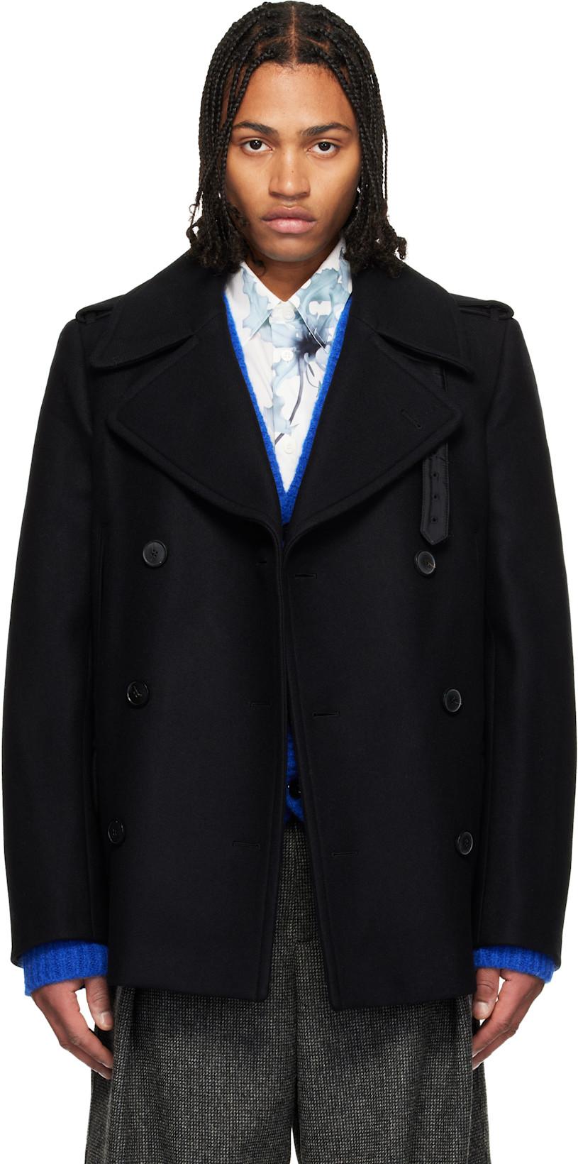 Black Melton Peacoat by DRIES VAN NOTEN