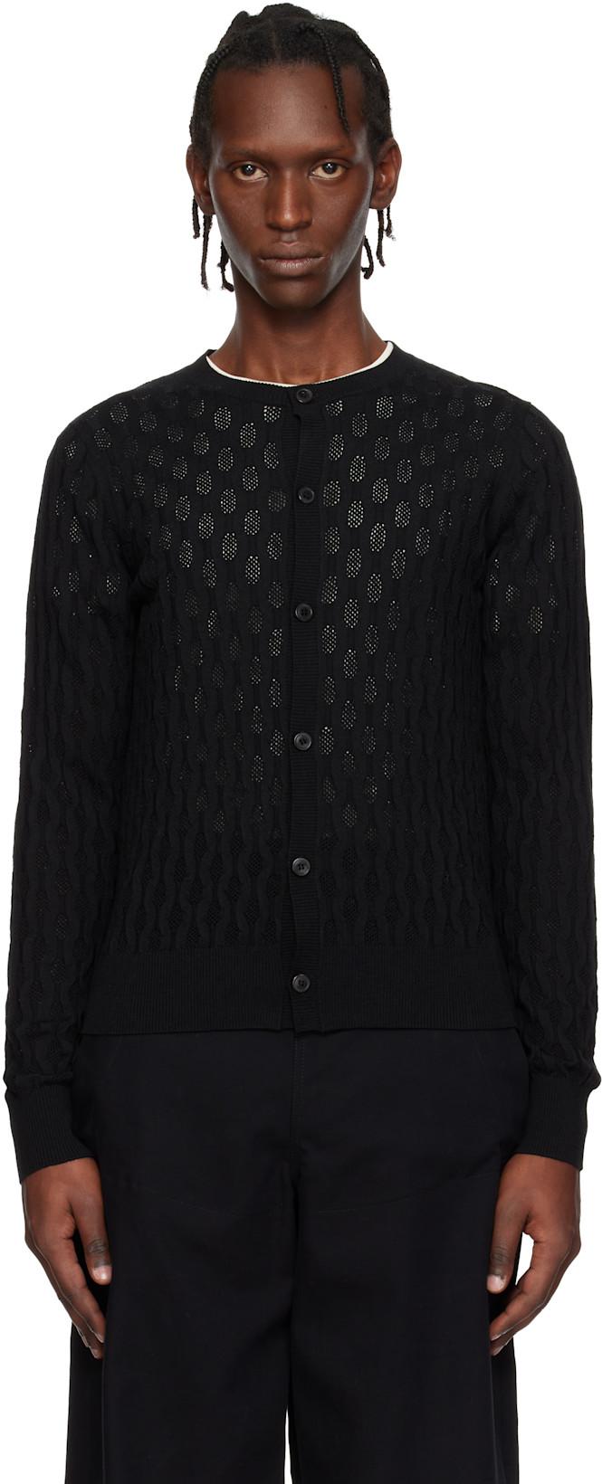 Black Open-Knit Cardigan by DRIES VAN NOTEN