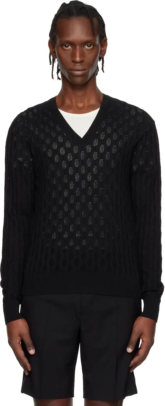 Black Open-Knit Sweater by DRIES VAN NOTEN