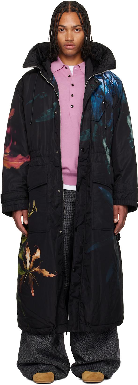 Black Printed Nylon Parka by DRIES VAN NOTEN