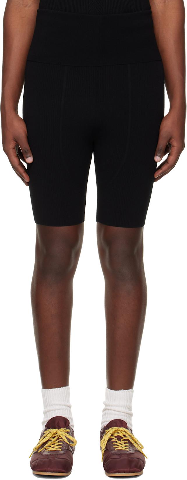 Black Rib Knit Biker Shorts by DRIES VAN NOTEN