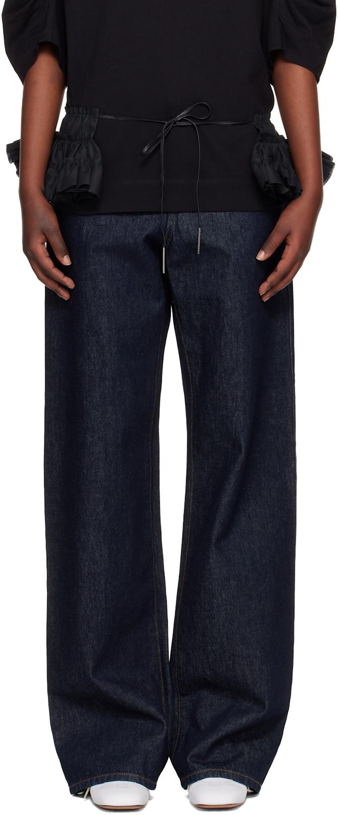 Black Ruffled Cotton Waist Belt by DRIES VAN NOTEN