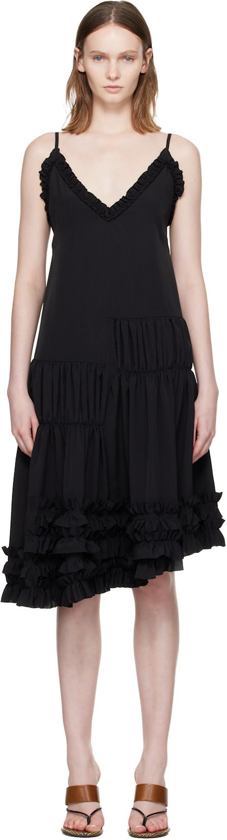Black Ruffled Midi Dress by DRIES VAN NOTEN