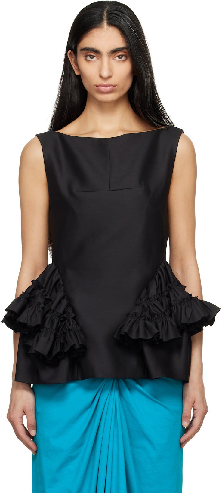 Black Ruffled Peplum Blouse by DRIES VAN NOTEN