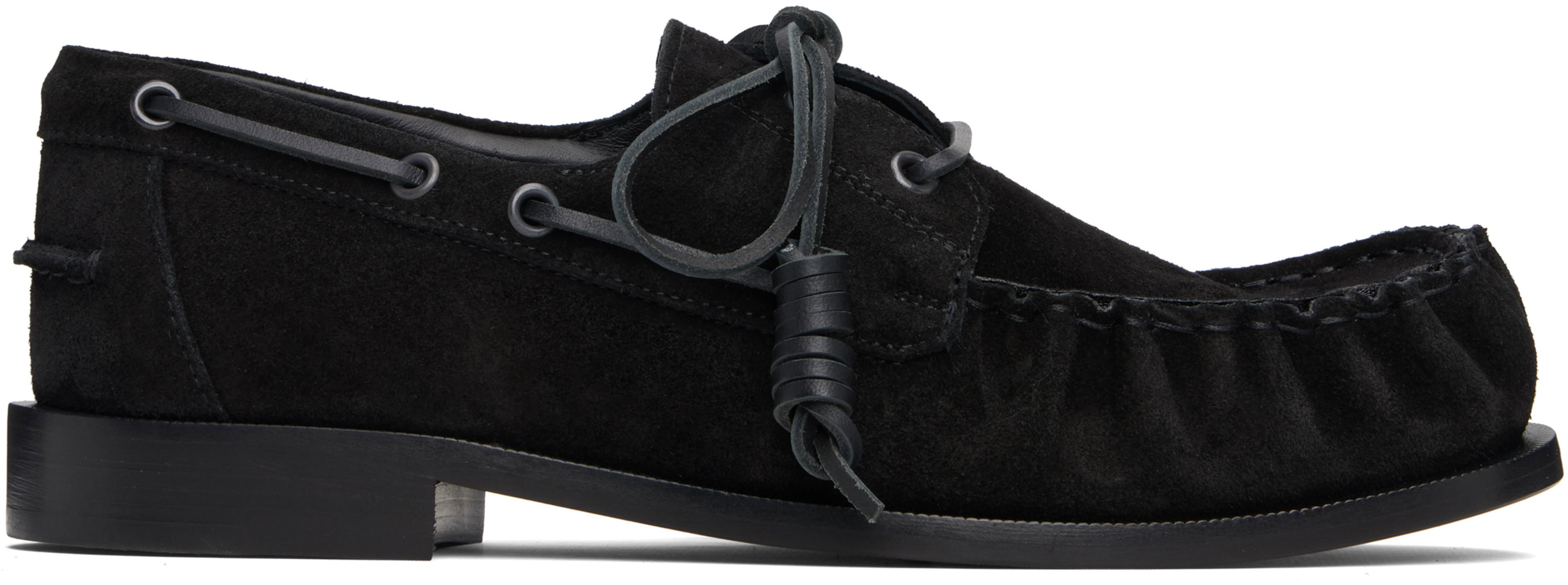 Black Suede Boat Shoes by DRIES VAN NOTEN