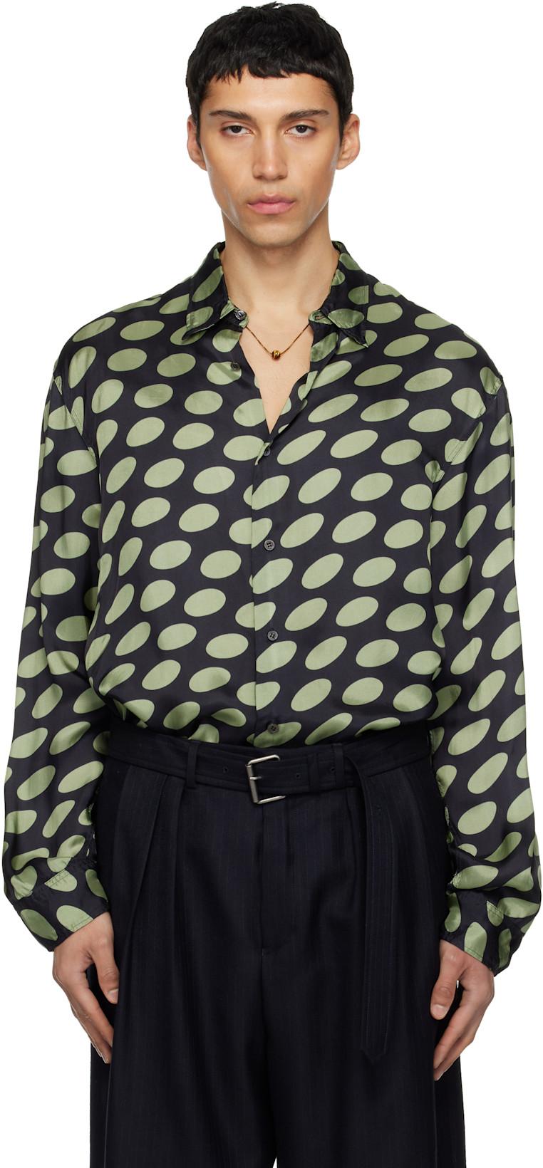 Black & Green Polka-Dot Satin Shirt by DRIES VAN NOTEN