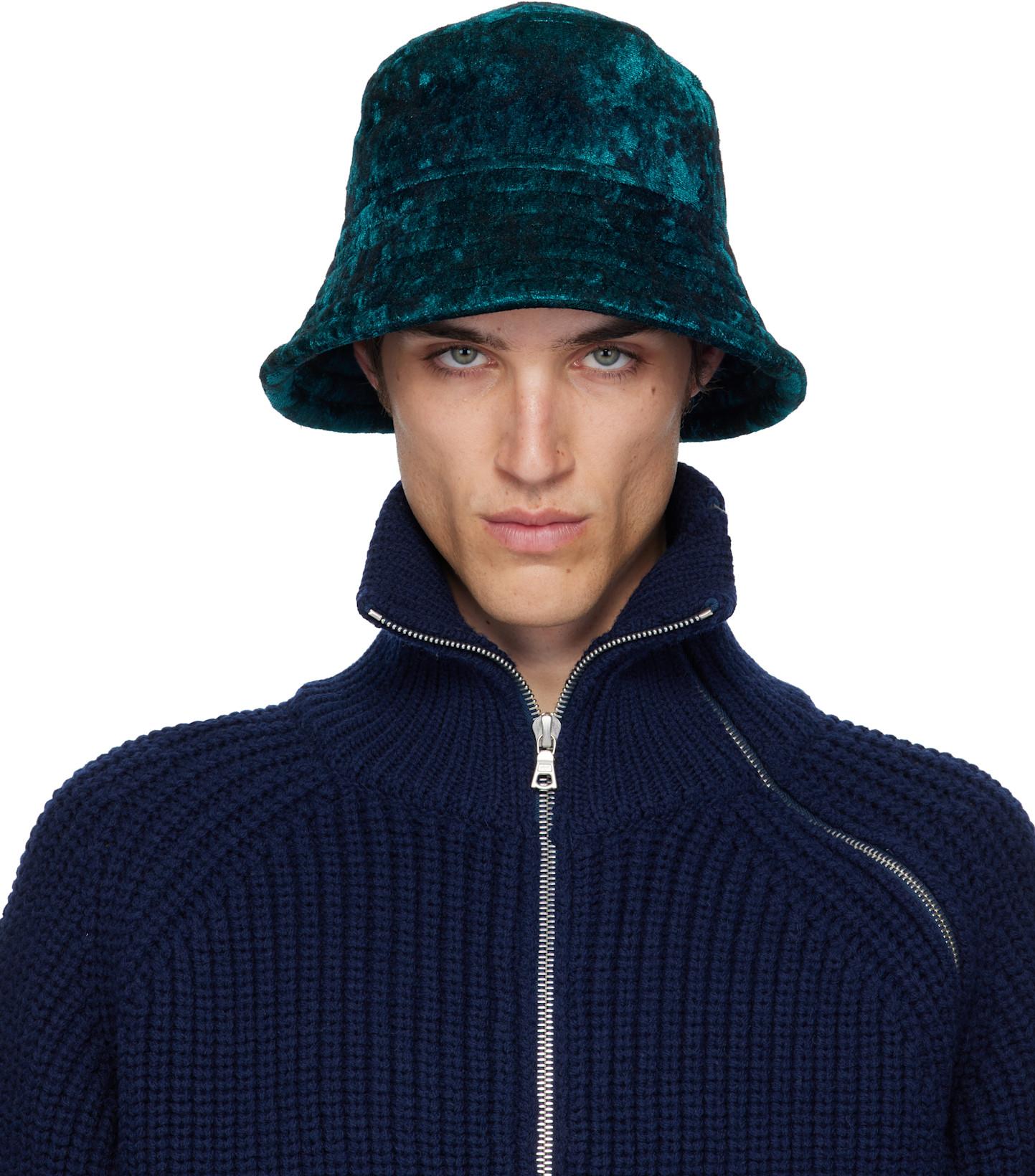 Black & Navy Velvet Bucket Hat by DRIES VAN NOTEN
