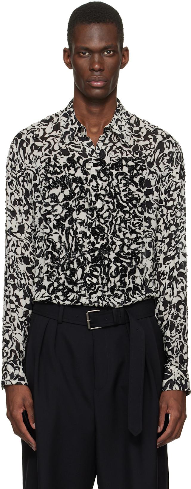 Black & Off-White Floral Shirt by DRIES VAN NOTEN