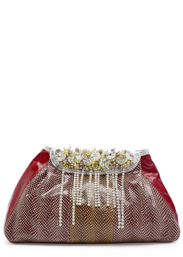 Blossom embellished snake-effect leather shoulder bag by DRIES VAN NOTEN