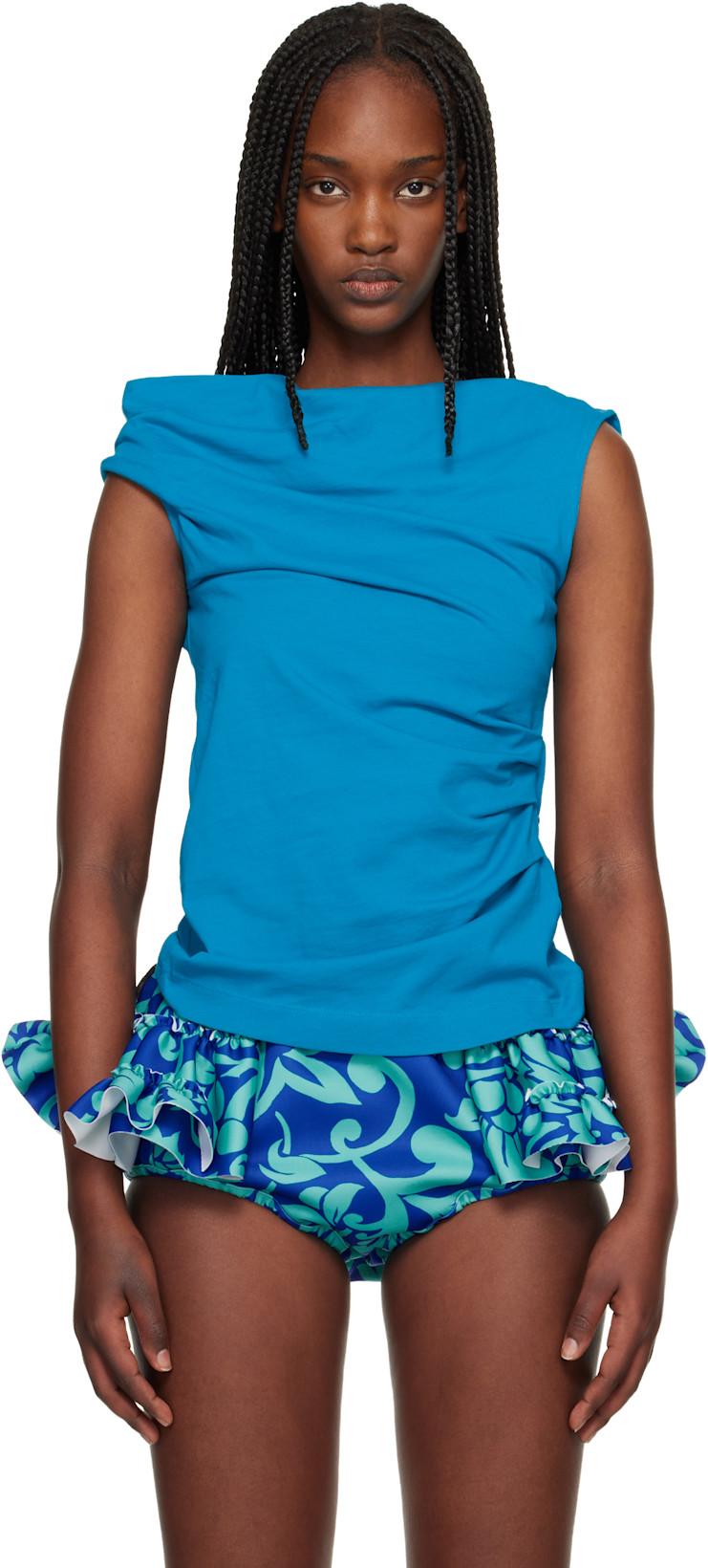 Blue Draped Tank Top by DRIES VAN NOTEN