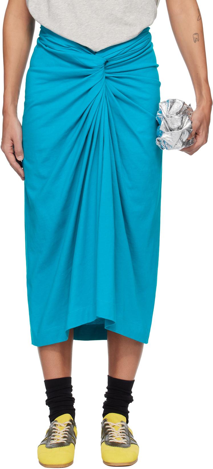 Blue Knotted Jersey Midi Skirt by DRIES VAN NOTEN