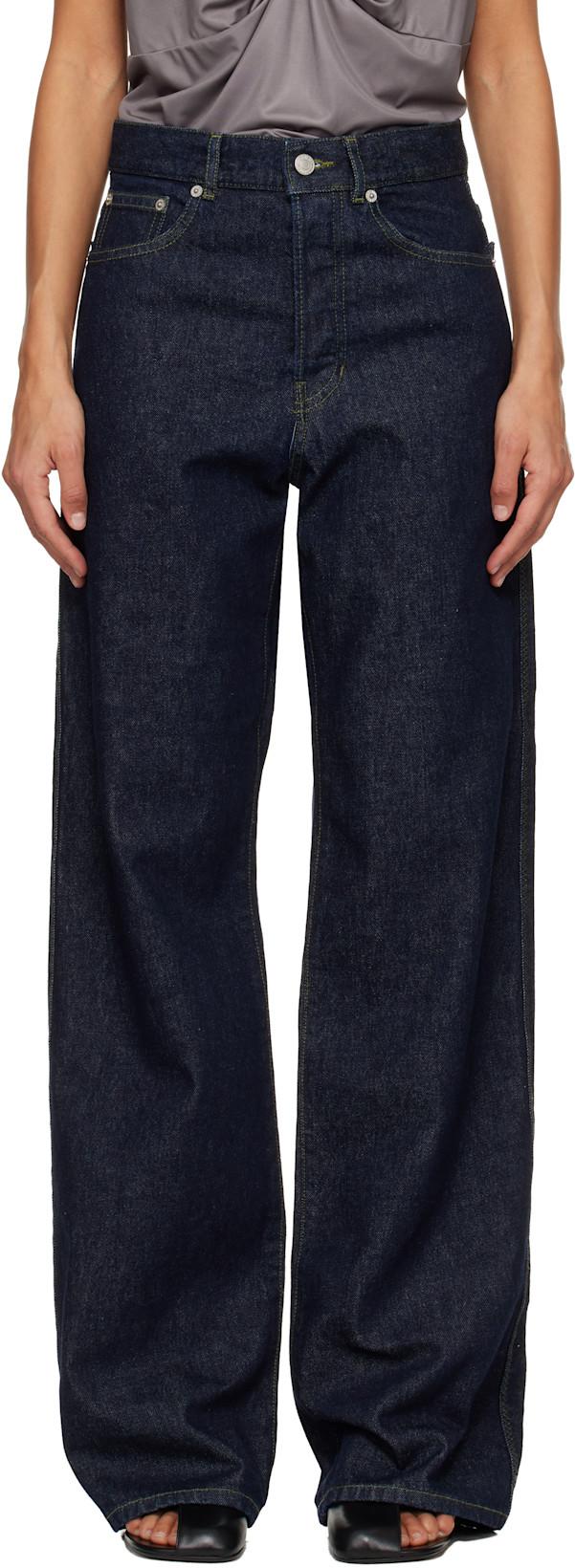 Blue Leather Patch Jeans by DRIES VAN NOTEN