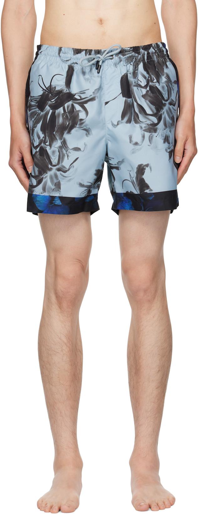 Blue Patterned Swim Shorts by DRIES VAN NOTEN