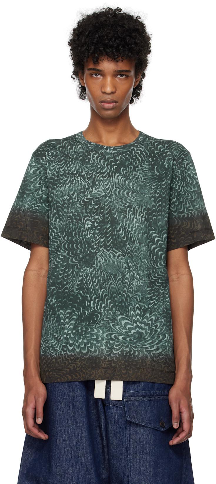 Blue Printed Cotton T-shirt by DRIES VAN NOTEN
