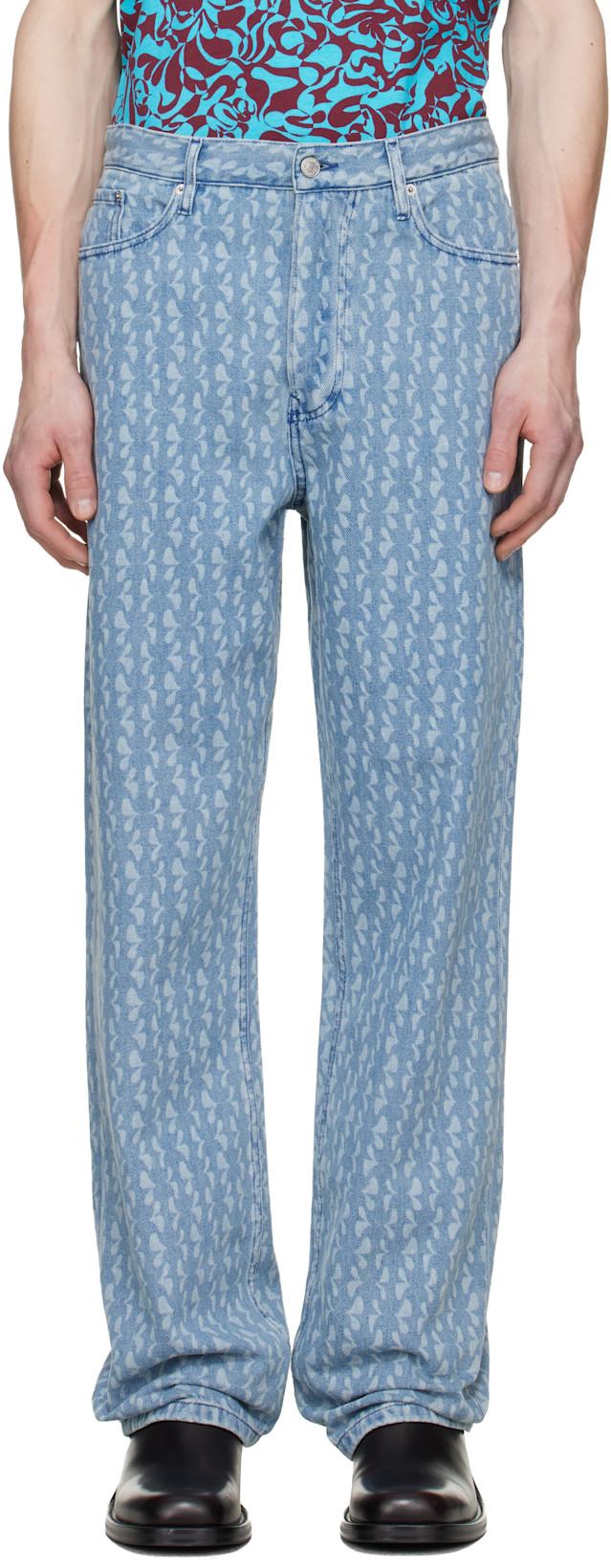 Blue Printed-Graphic Jeans by DRIES VAN NOTEN
