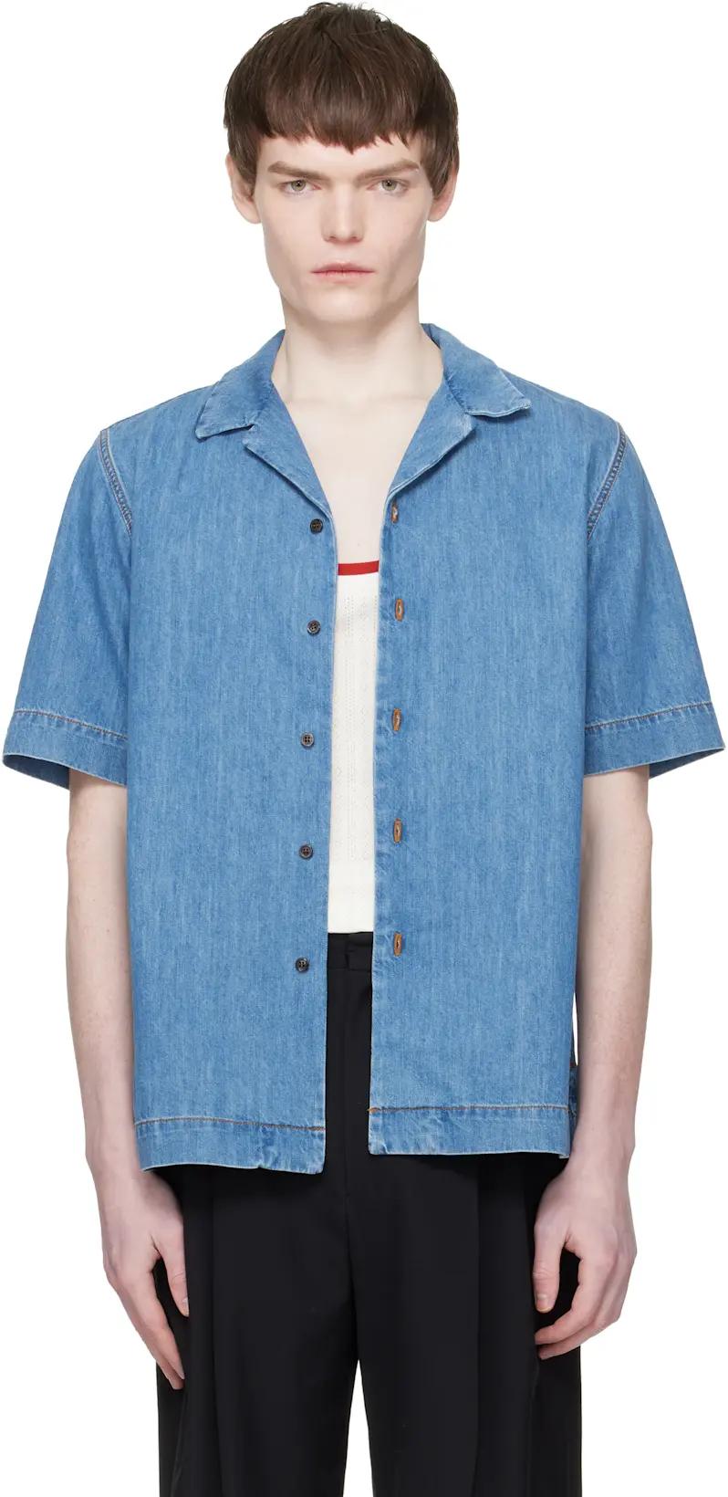 Blue Short-Sleeve Denim Shirt by DRIES VAN NOTEN