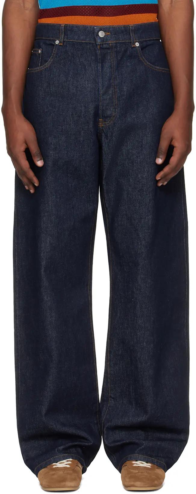 Blue Straight Leg Jeans by DRIES VAN NOTEN