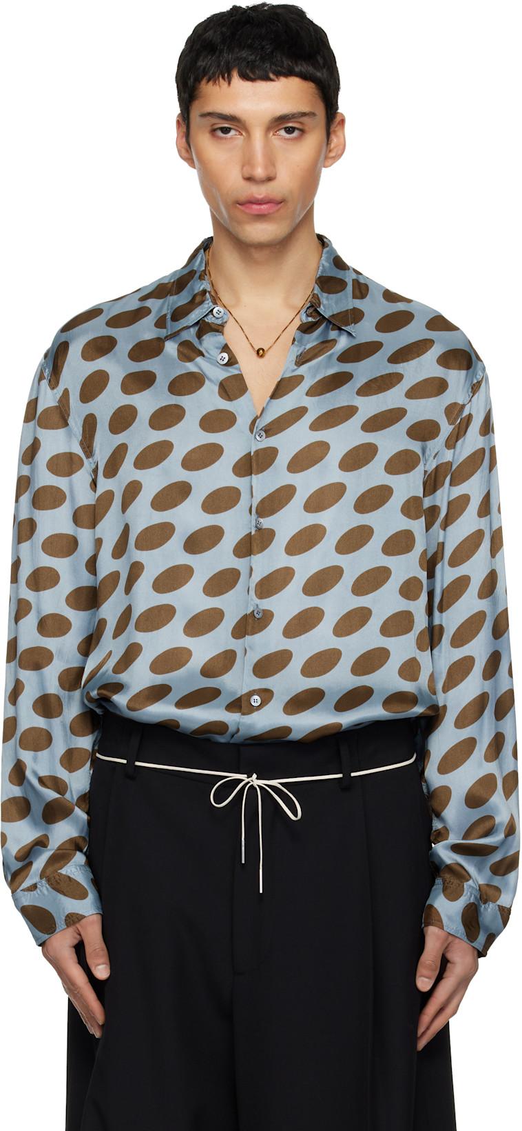 Blue & Brown Polka-Dot Satin Shirt by DRIES VAN NOTEN