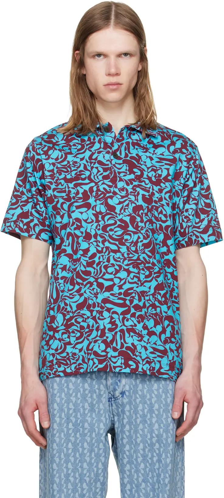 Blue & Burgundy Two-Button Polo by DRIES VAN NOTEN