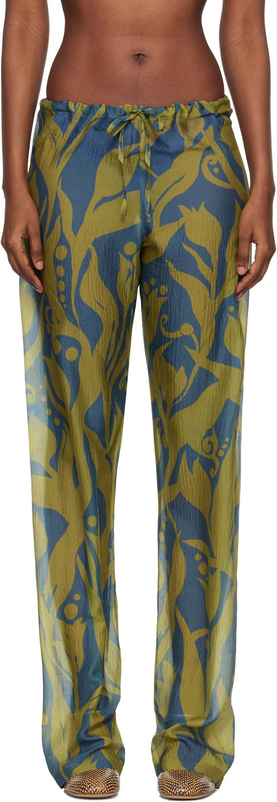 Blue & Green Elasticated Trousers by DRIES VAN NOTEN
