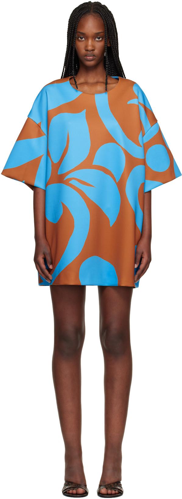 Blue & Tan Oversized Minidress by DRIES VAN NOTEN