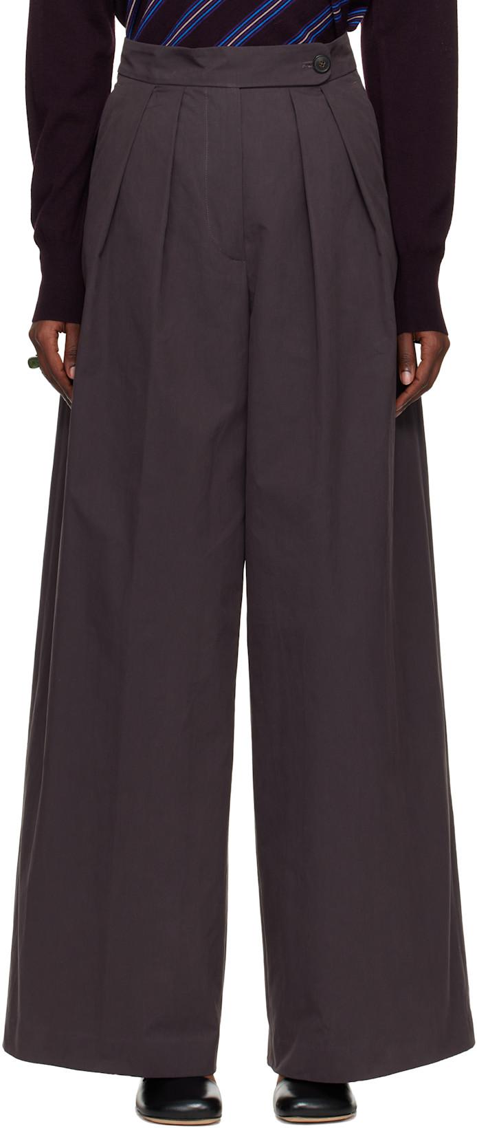 Brown Heavy Cotton Poplin Trousers by DRIES VAN NOTEN