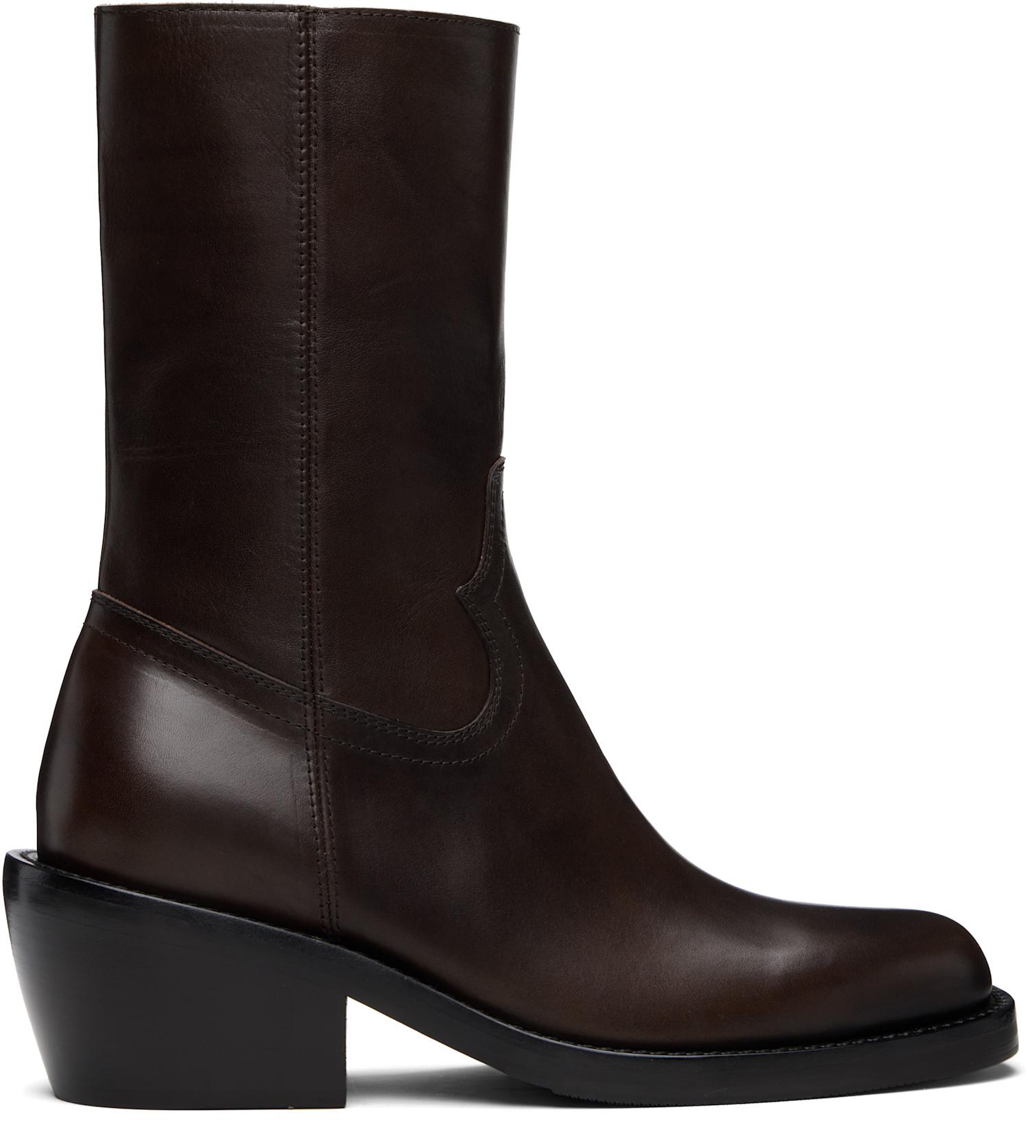 Brown Leather Boots by DRIES VAN NOTEN