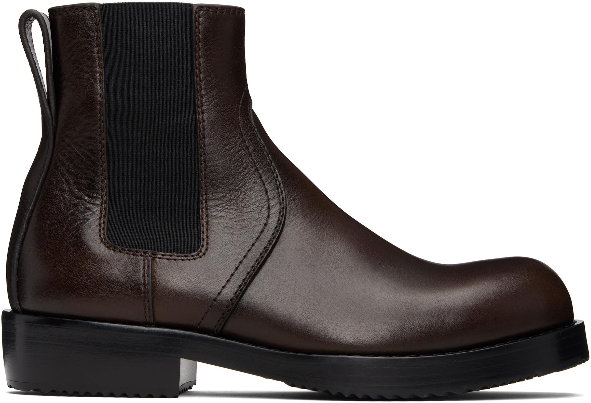 Brown Leather Chelsea Boots by DRIES VAN NOTEN