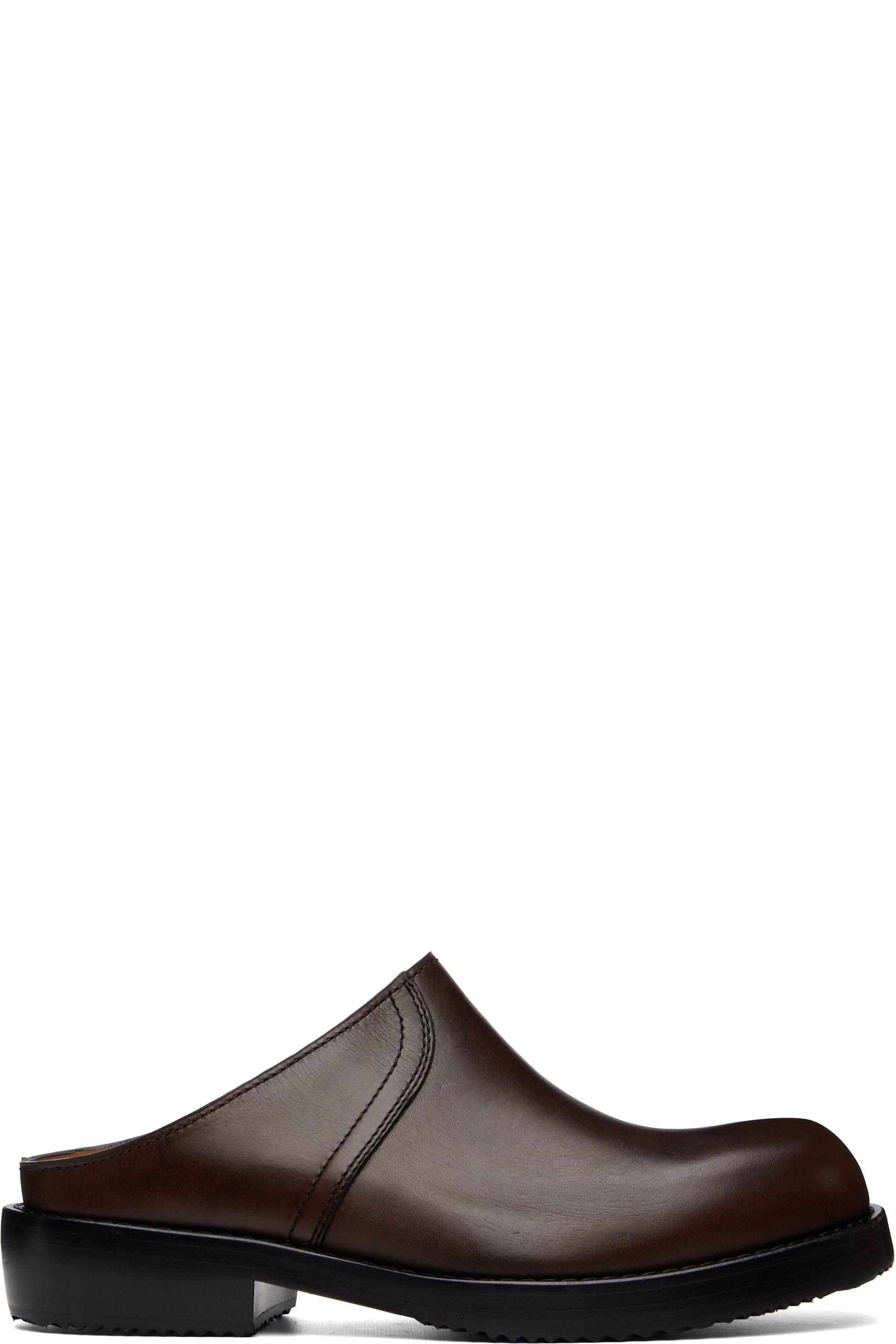 Brown Leather Clog Loafers by DRIES VAN NOTEN