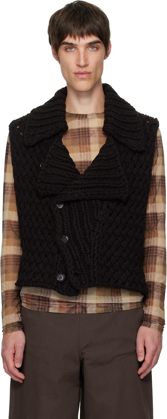Brown Merino Wool Vest by DRIES VAN NOTEN